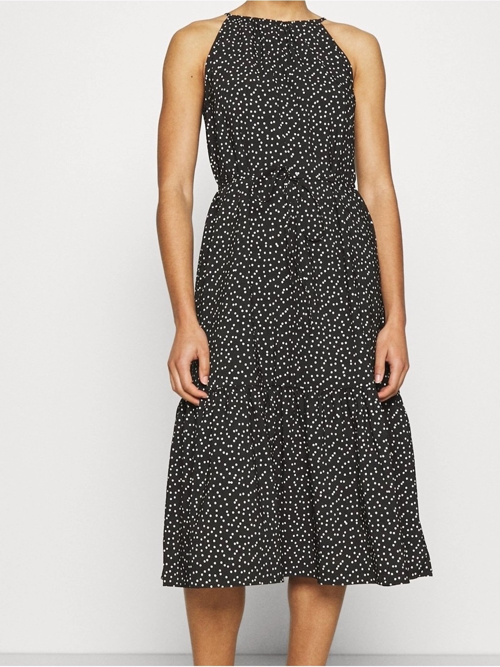 BANANA REPUBLIC NWT Polka Dot Halter Neck Midi Dress Black White Size XS